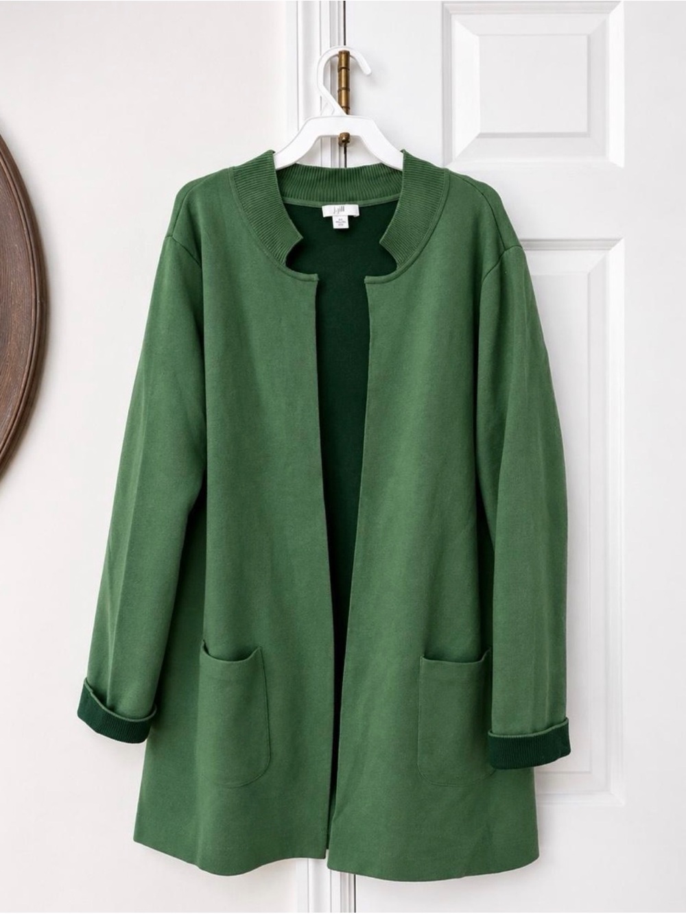 JJill Green Open-Front Longline Pocket Cardigan Sweater Jacket Size M - Picture 2 of 4